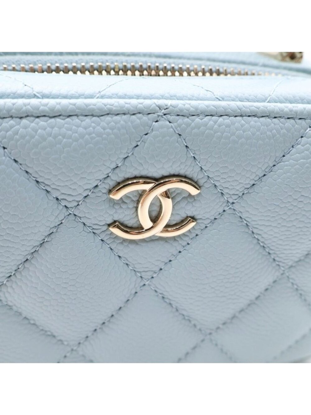 Chanel Quilted Vanity Chain Shoulder Bag Gold Caviar Leather Light Blue - Picture 7 of 8